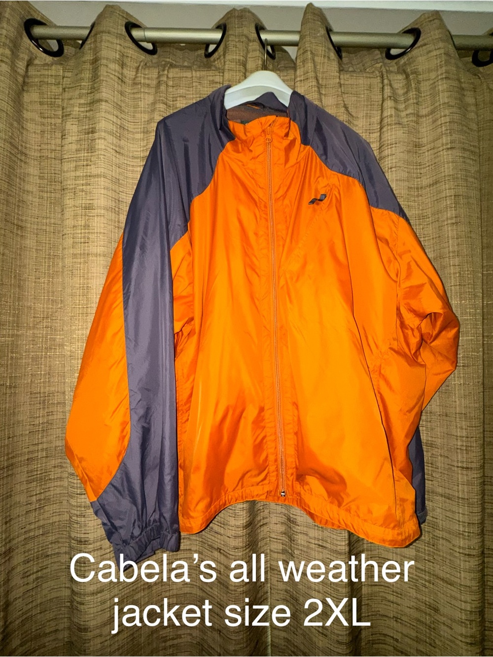 Cabela's Men's Orange and Gray Raincoat Jacket EUC